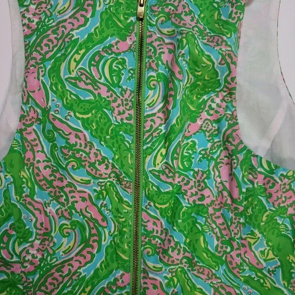 Lilly Pulitzer Green Pink Alligator Print Beaded Dress Size 4 Pink Label scallop - Picture 7 of 9